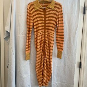 Free People Striped Orange and Yellow Button-Up Dress